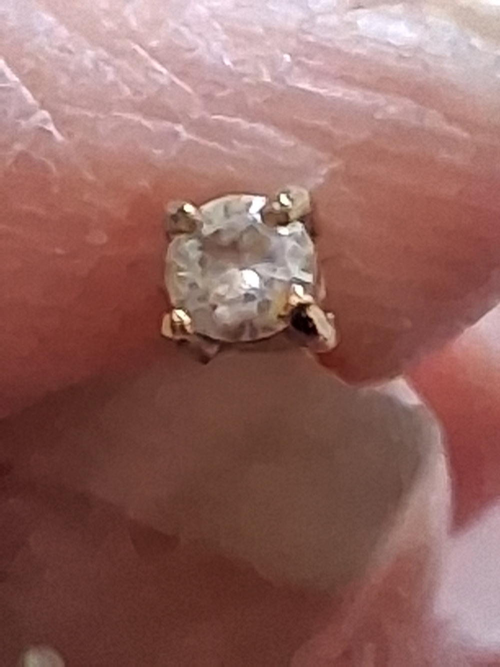 Single 14 K Classic Gold Solitaire Clear Crystal Stud Earring - Women Jewelry